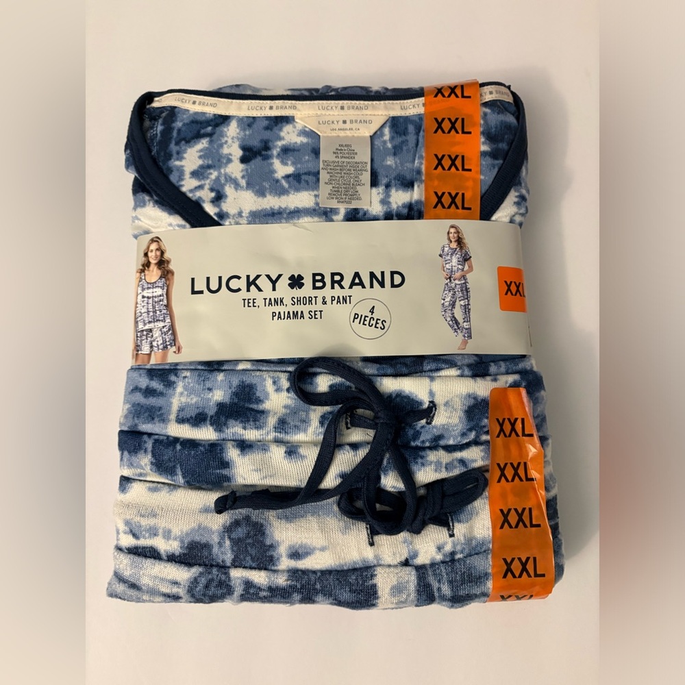 SOLD-Lucky Brand 4 Piece Pajama Set Blue Tie Dye Size XXL NWT - Picture 2 of 9
